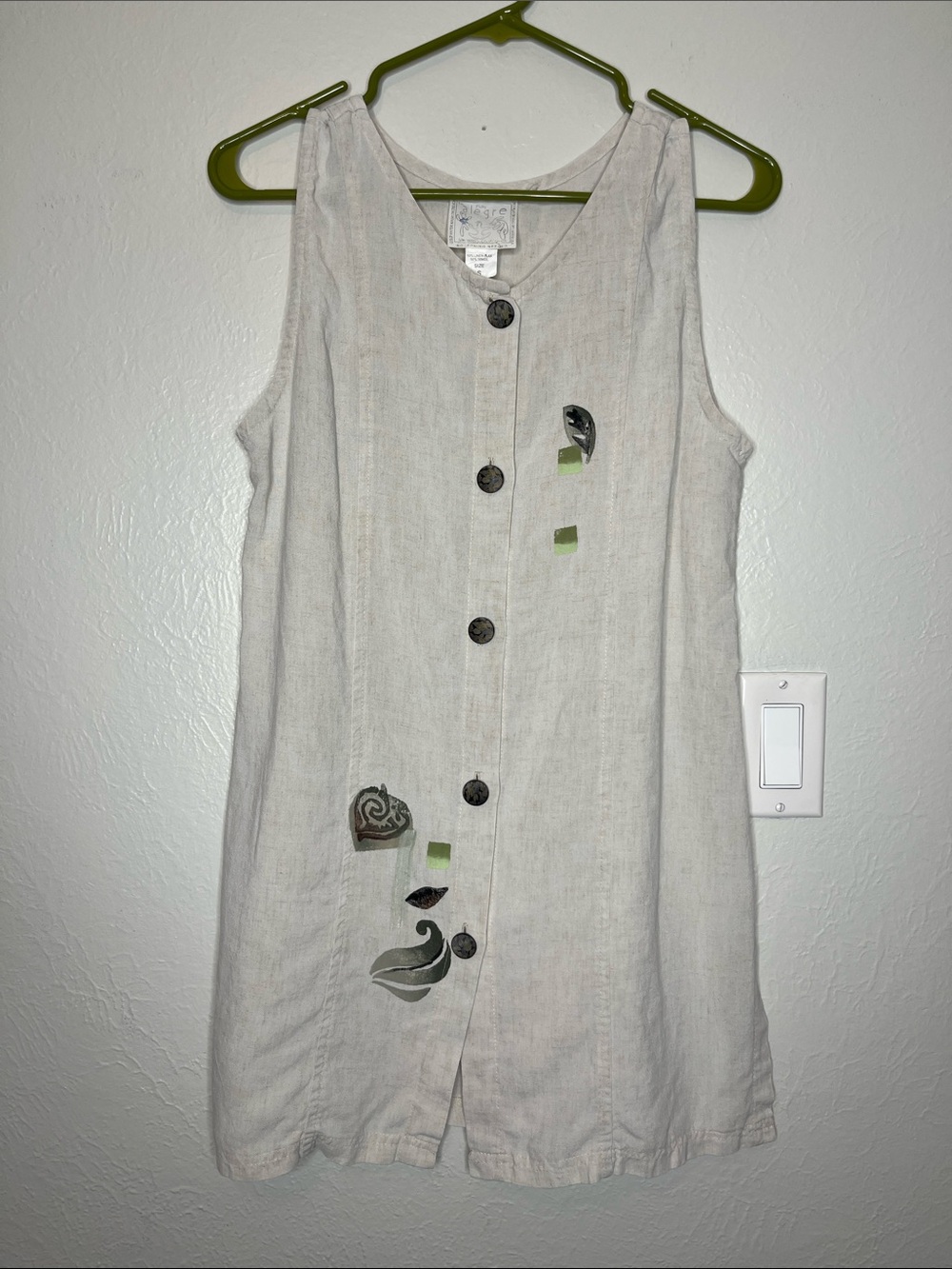 Vintage 90s Linen Blend Play Alegre Hand Painted Button-up Dress Art Wear